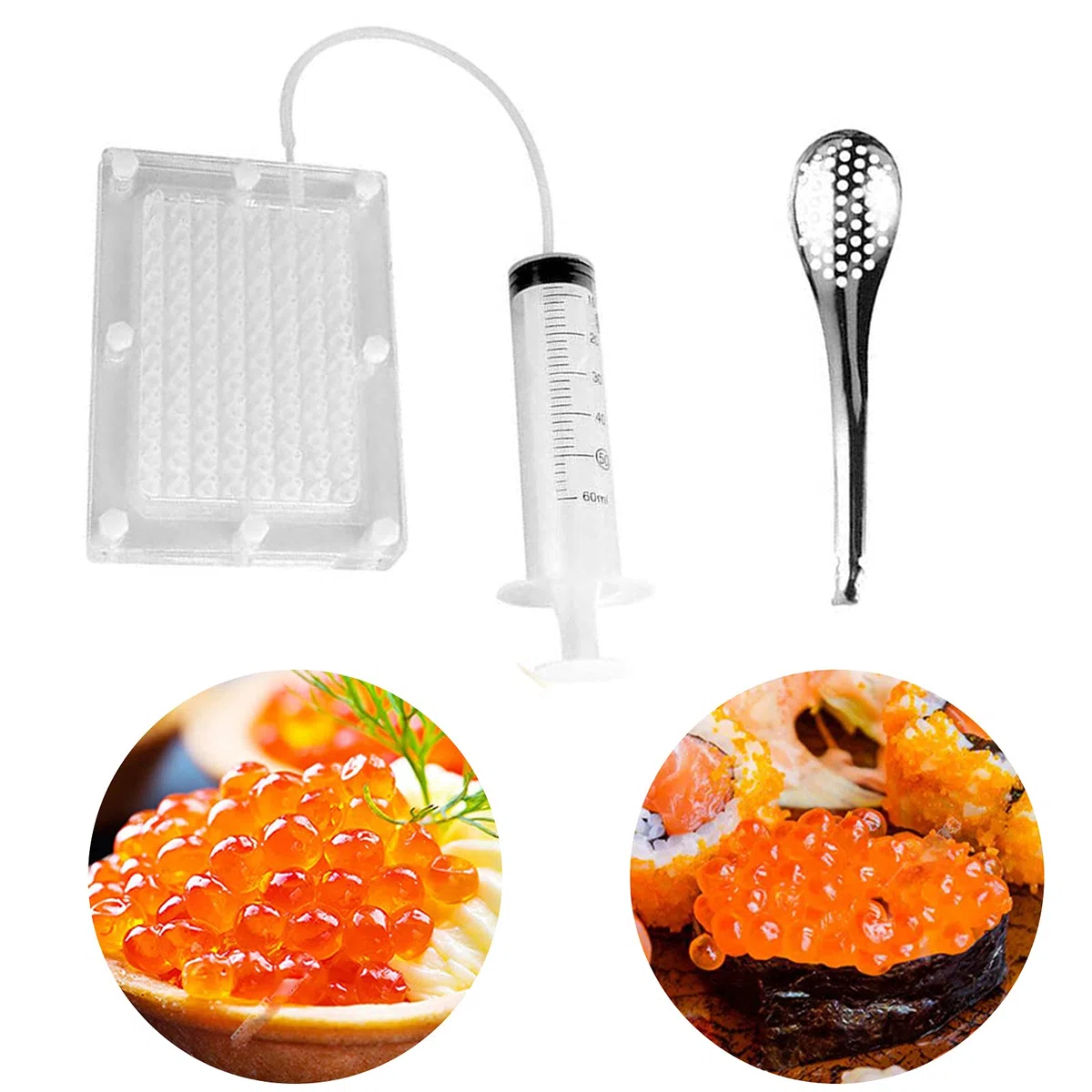 Caviar Maker Acrilico, 98 Fori Builder con Tubo e Cucchiaio, Spherification Tool Kit per Creatore di Caviale per Cucina Molecolare Semplice e Gustosa