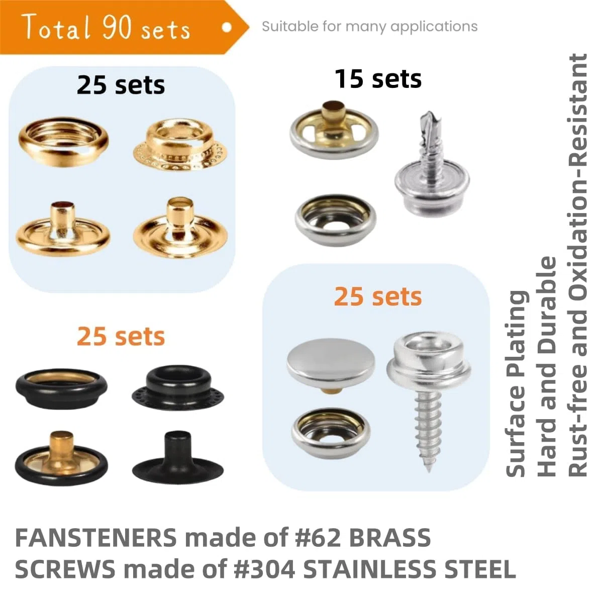 SUNAROC Set Bottoni Automatici A Pressione, 15mm Bottoni A Pressione Metallo Bottone A Pressione Vite Per Cuoio Zaini Cappello Borsa Cinture Pelle Tende, Tela, Cucito, Teloni