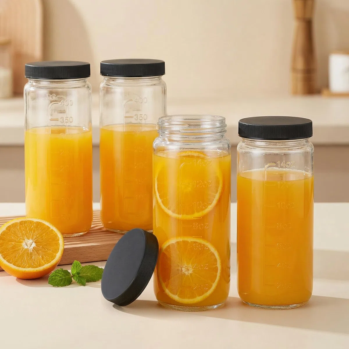 OAMCEG Set di 8 bottiglie in vetro da 500 ml, con coperchi, cannucce, per frullati da 16 oz, riutilizzabili, in vetro da riempire, lavabili in lavastoviglie, resistenti al frigorifero, per