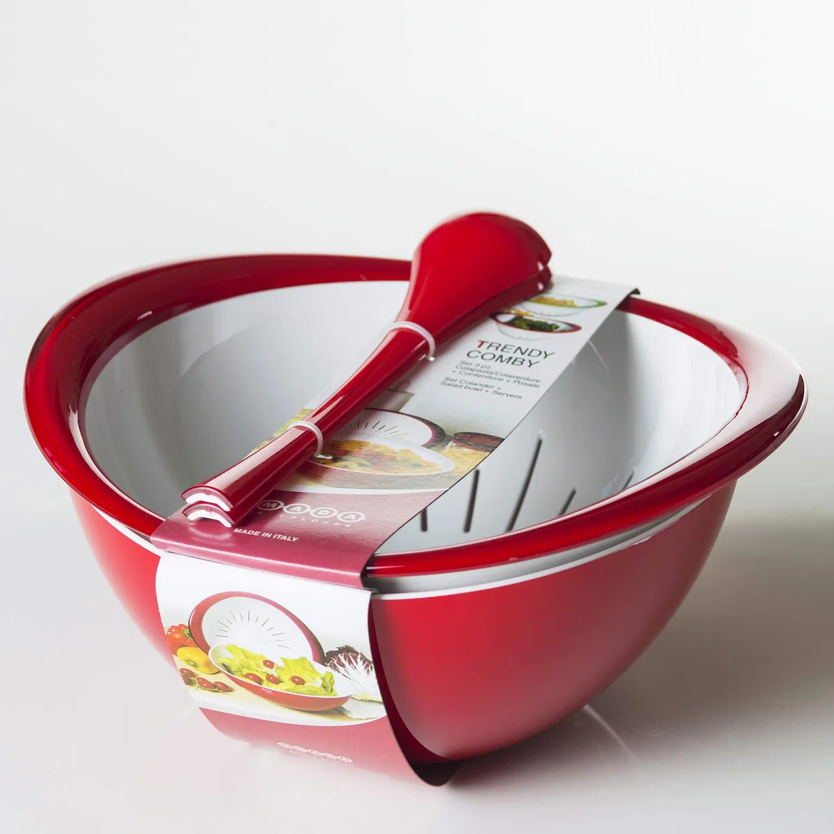 Omada Design Set Insalatiera, Scolapasta, Posate in Plastica da 26 cm, Impilabile, Made in Italy, Lavabile in Lavastoviglie, Linea Trendy, Verde