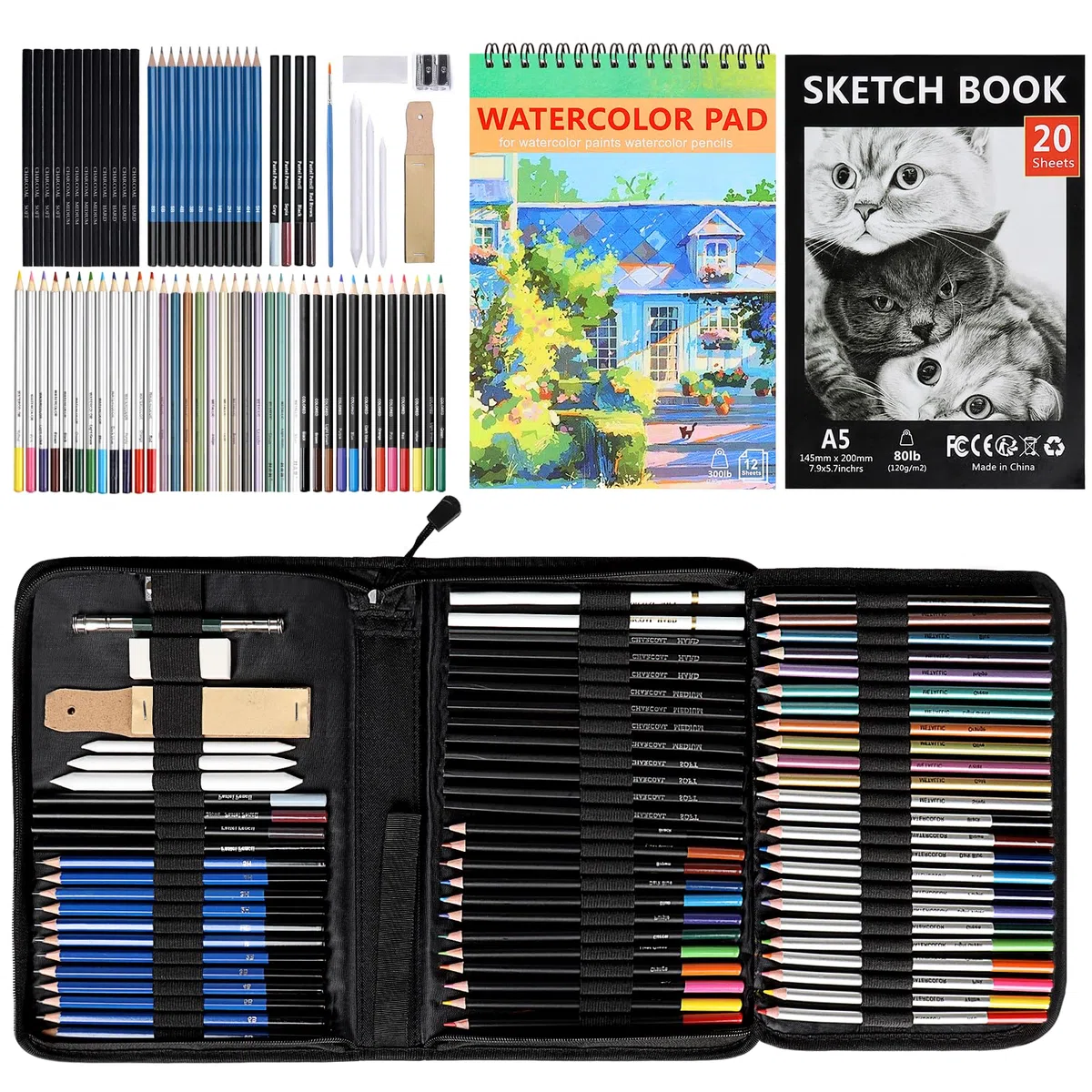 Kit Disegno Professionale, 76 Pezzi Set Matite Colorate, Artistico per Schizzo, Principianti Bambini Adulti