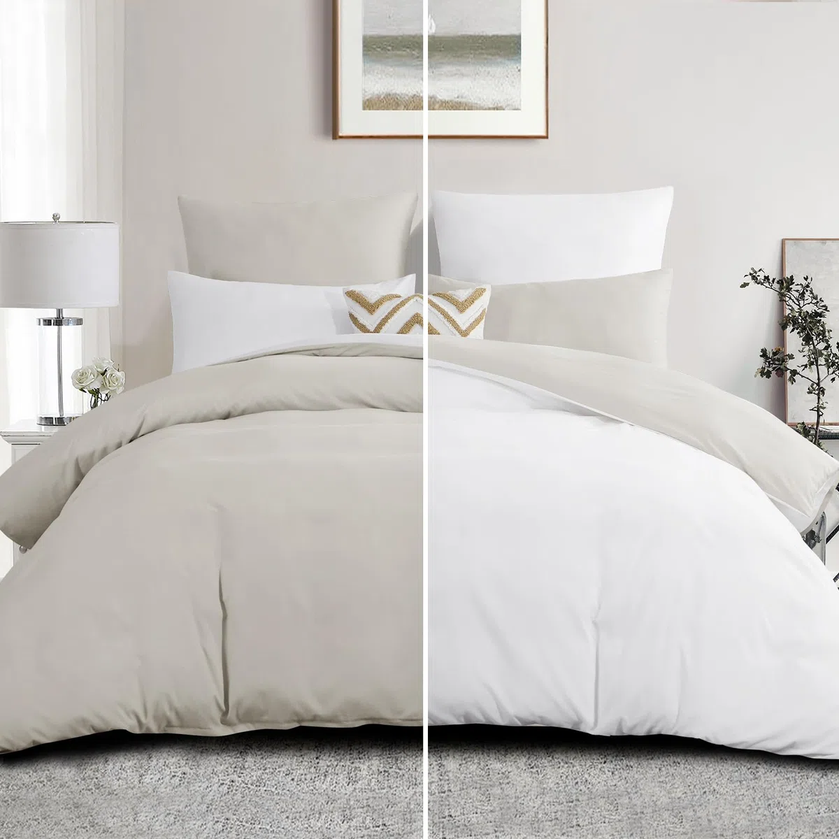 Aisbo copripiumino 240x260 biancheria da letto reversibile beige/bianco