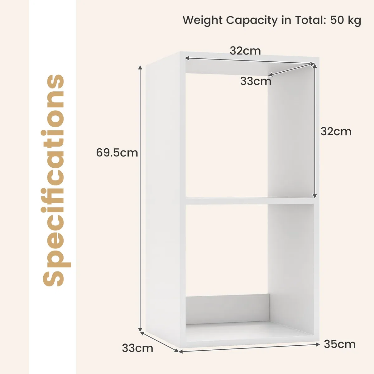 GIANTEX Scaffale per libri con 2/3/4/6 cubi aperti, libreria compatta combinabile, con kit antiribaltamento, mensola modulare di esposizione moderna per soggiorno, studio, colore bianco (35 x 33 x