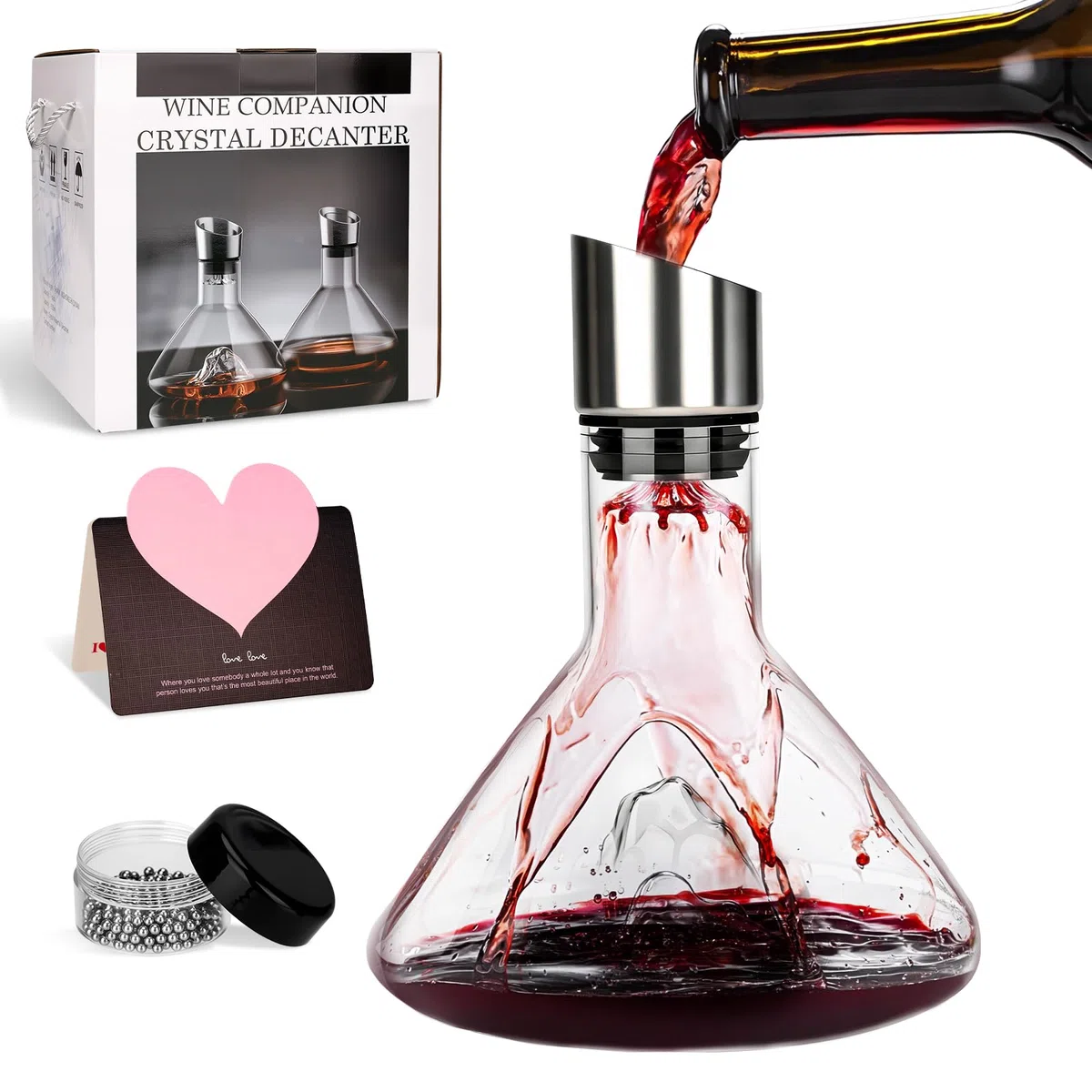 BBWELLDecanter per Vino Rosso Senza Piombo,Decantatore Con aeratore e filtro,decanter Iceberg,con sfere di pulizia in acciaio e biglietto di auguri,Accessorio per Vino,per gli amanti del vino 1500 ml