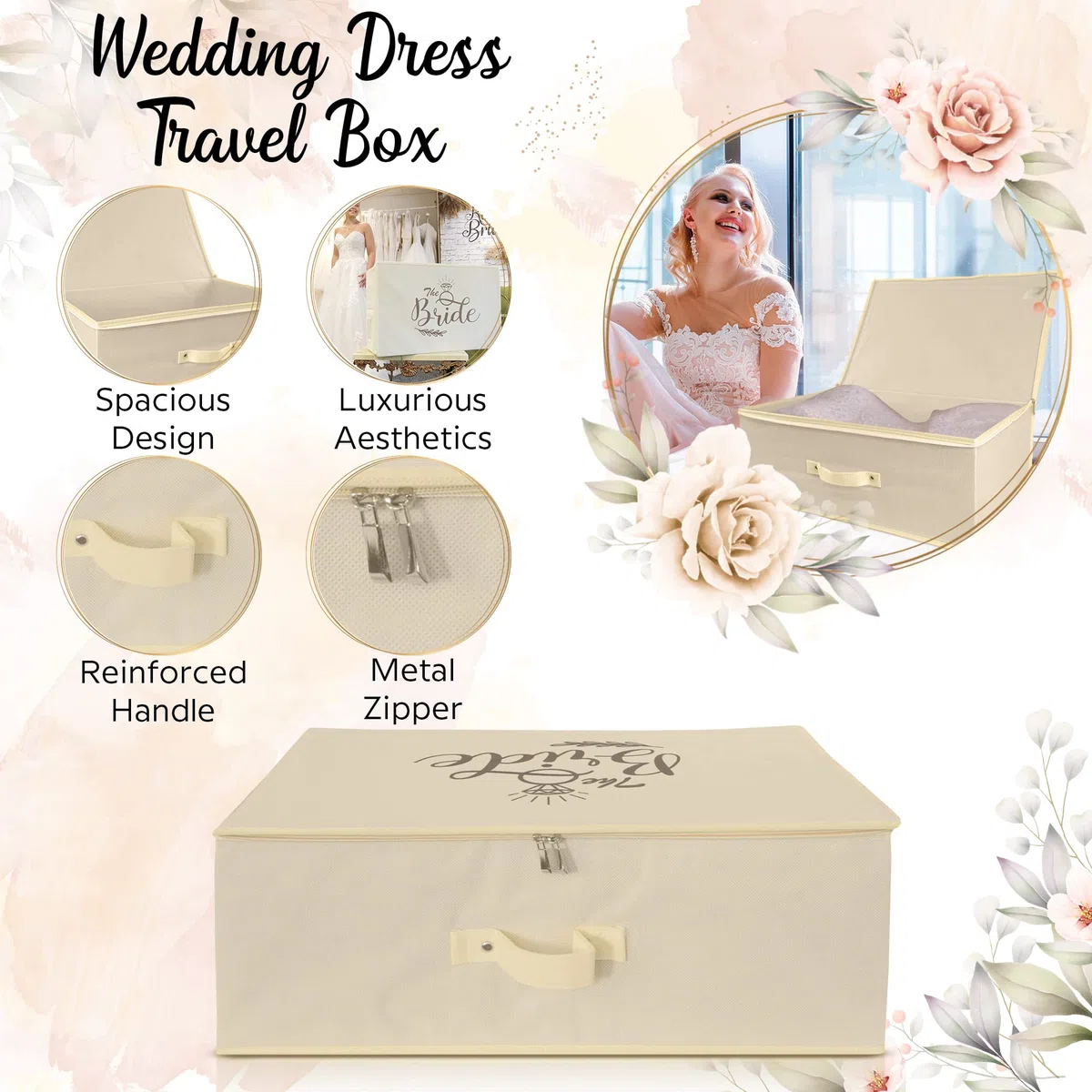 UK - Scatola di conservazione per abiti da sposa | Crema personalizzata per abiti da sposa sotto il letto | Scatola portaoggetti sotto il letto con 10 fogli di carta assorbente senza acidi |