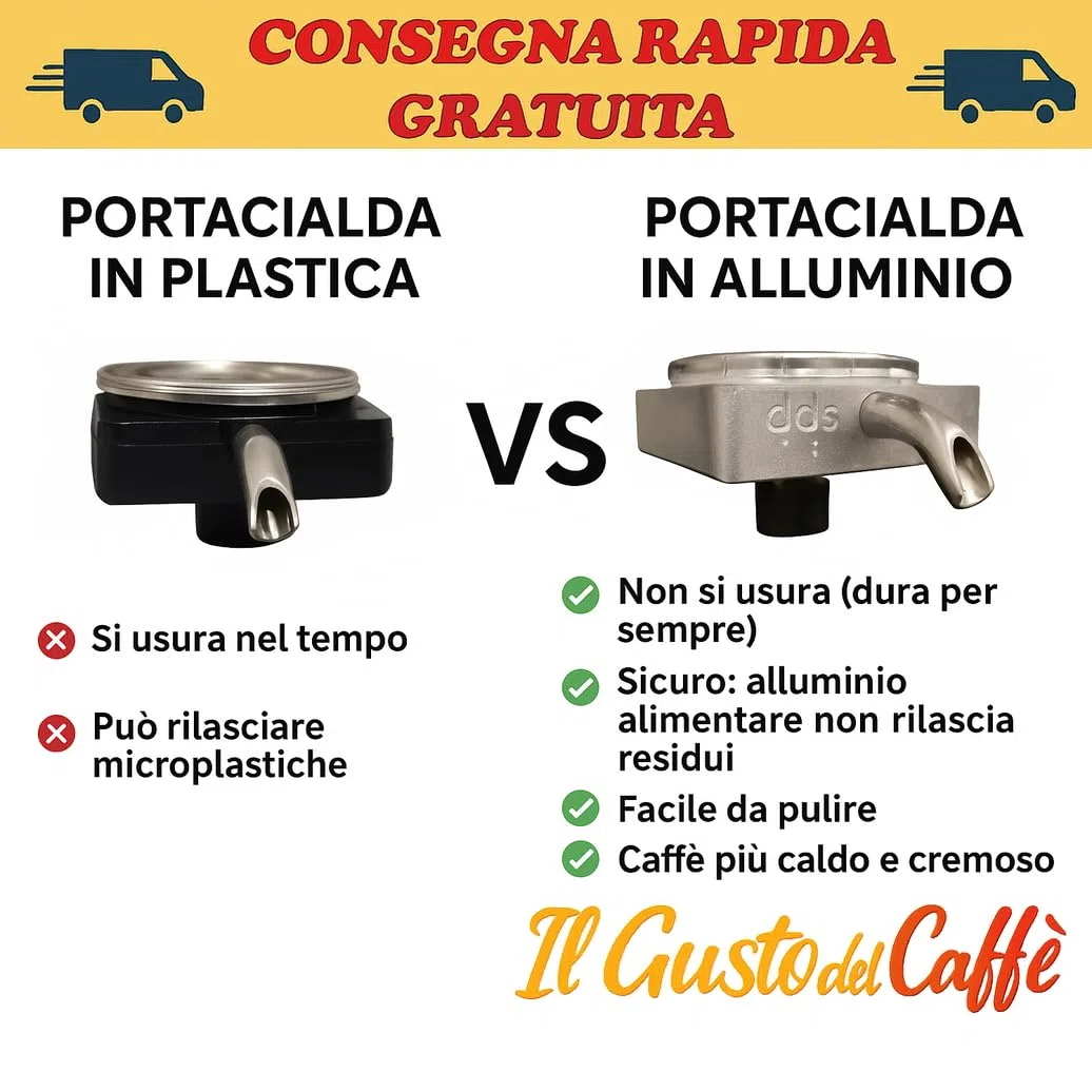Portacialda Originale in ALLUMINIO per Didiesse Frog per Macchine da Caffè. Completo e già assemblato (Porta cialda in alluminio + Filtro Acciaio + Beccuccio Cromato + Dado in plastica + 2 Spessori)