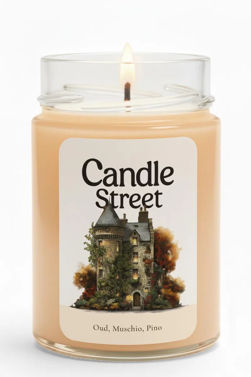 Castello Scozzese - Autumn Postcards | Candela Autunnale Artigianale Profumata | Fragranza Oud, Muschio Bianco e Pino | Lunga Durata | Cera di Soia Naturale | Made in Italy (Mega)