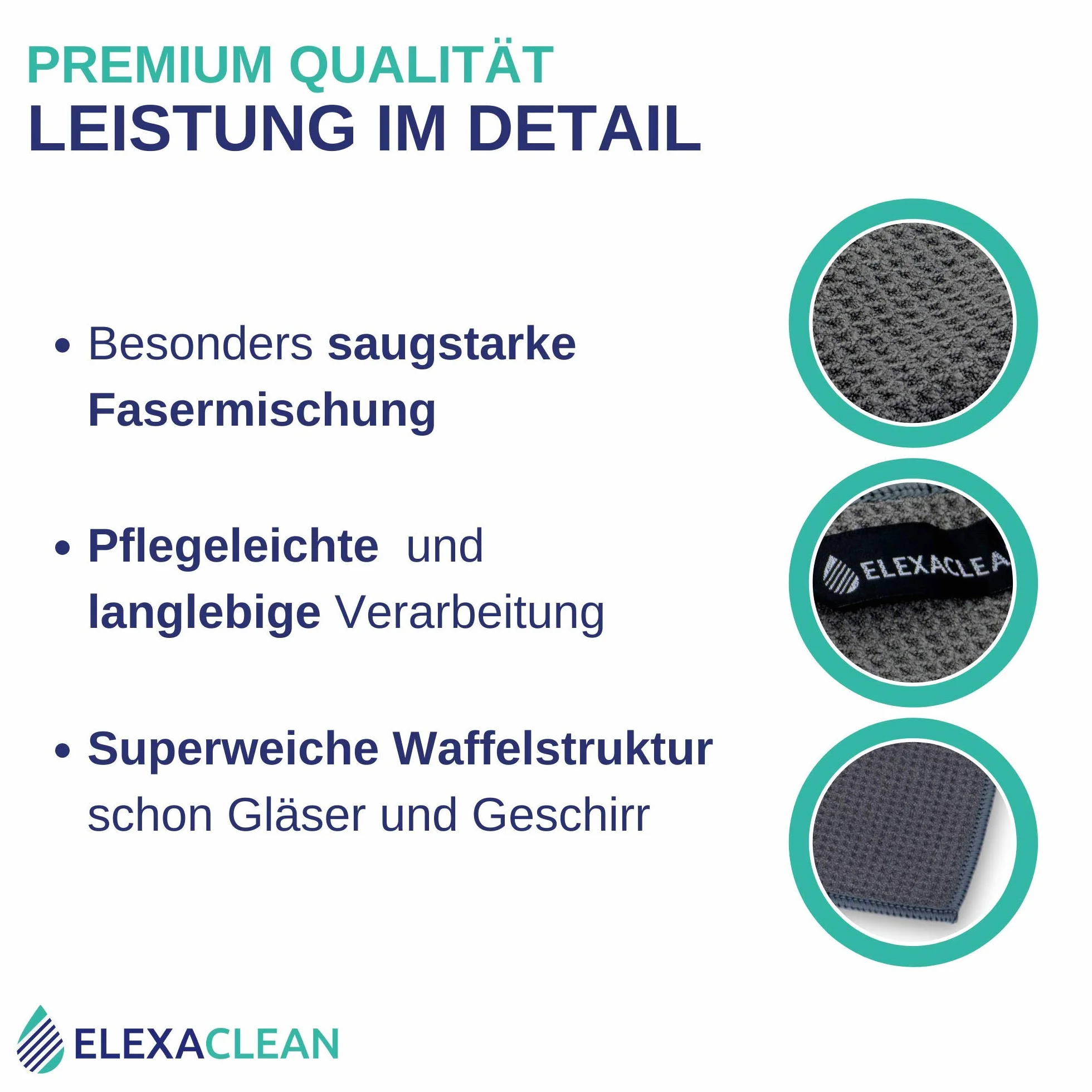 ELEXACLEAN Canovacci da cucina (set da 6, 68x42 cm, antracite/grigio scuro) strofinacci morbidi in microfibra, panni a nido d'ape asciuga-stoviglie per la cucina