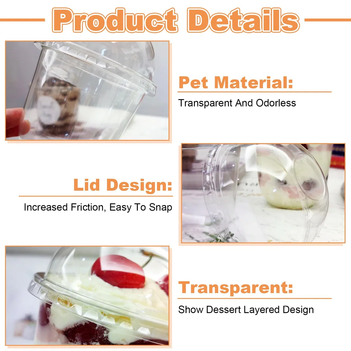 MIVIDE Set di 100 Bicchieri da Dessert con Coperchio, 300 ml/10 oz, Tazze da Dessert in Plastica Riutilizzabili, Coppette con Coperchio per Mousse, Budini, Gelati, Feste di Dessert