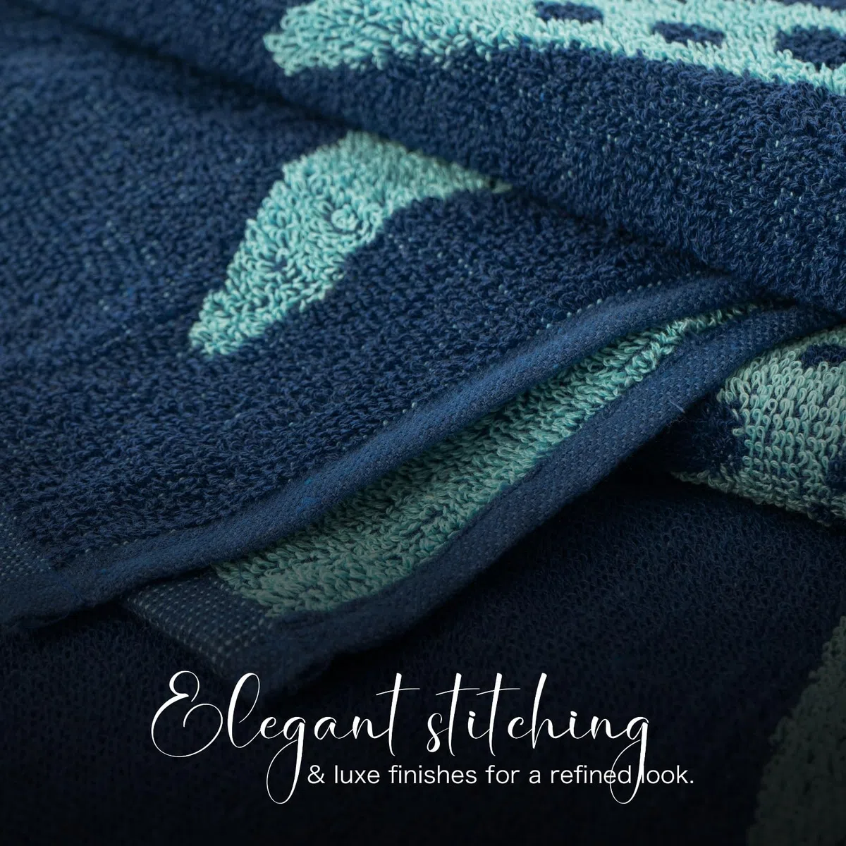 Casa Copenhagen Miami Teli da Spiaggia, Set Regalo da 2 Pezzi – Stelle Marine a Righe Blu Navy e Turchesi, Teli Piscina Extra-Large 75x150cm, 100% Cotone(Set Regalo Estivo Perfetto per Donne e Uomini)