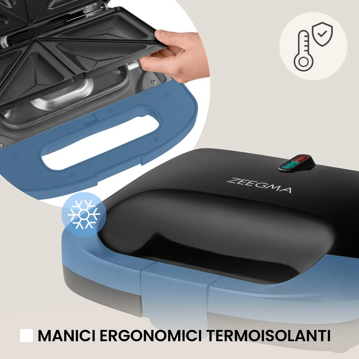 ZEEGMA ROTEE CHEF EASY Tostiera Multifunzione 750 W 5 in 1, per Toast Pane Waffles Panini Biscotti Griglia, Tostapane, Piastre antiaderenti Protezione dal Surriscaldamento