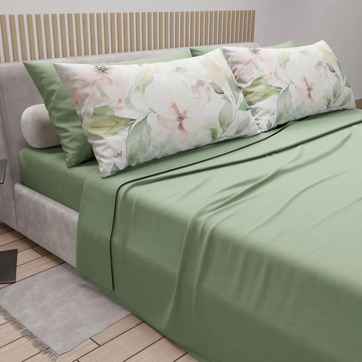 PETTI Artigiani Italiani - Lenzuola in Cotone con Federe in Stampa Digitale, Lenzuola Matrimoniali, Completo Letto Matrimoniale, Floreale 143 Salvia, 100% Made in Italy