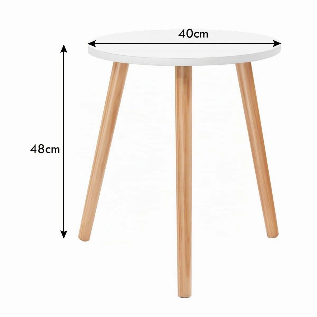 GIANTEX Tavolino da Caffè Rotondo, Tavolino da Soggiorno in Legno per Camera da Letto, Soggiorno, Balcone, Comodino con 3 Gambe in Pino, Bianco, 40x40x48cm