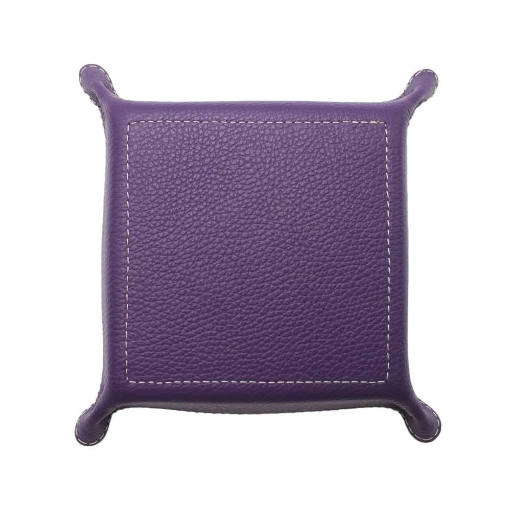 Vassoio Svuotatasche in Vera Pelle Quadrato, Centrotavola Portaoggetti Svuota Tasche in Pelle, Moderno Vassoio Portachiavi Ingresso, Svuotatasche Design Moderno Made in Italy (Viola)