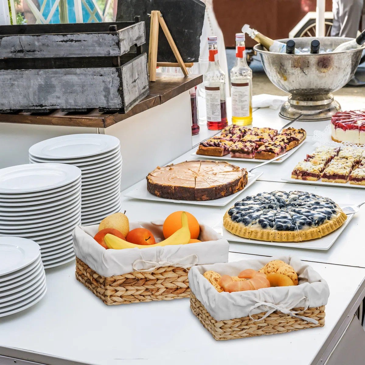 Relaxdays 3 Cestini Portapane, Misure Diverse, Cesto in Giacinto Intrecciato, Porta Pane, Frutta, Cipolle, Marrone Crema