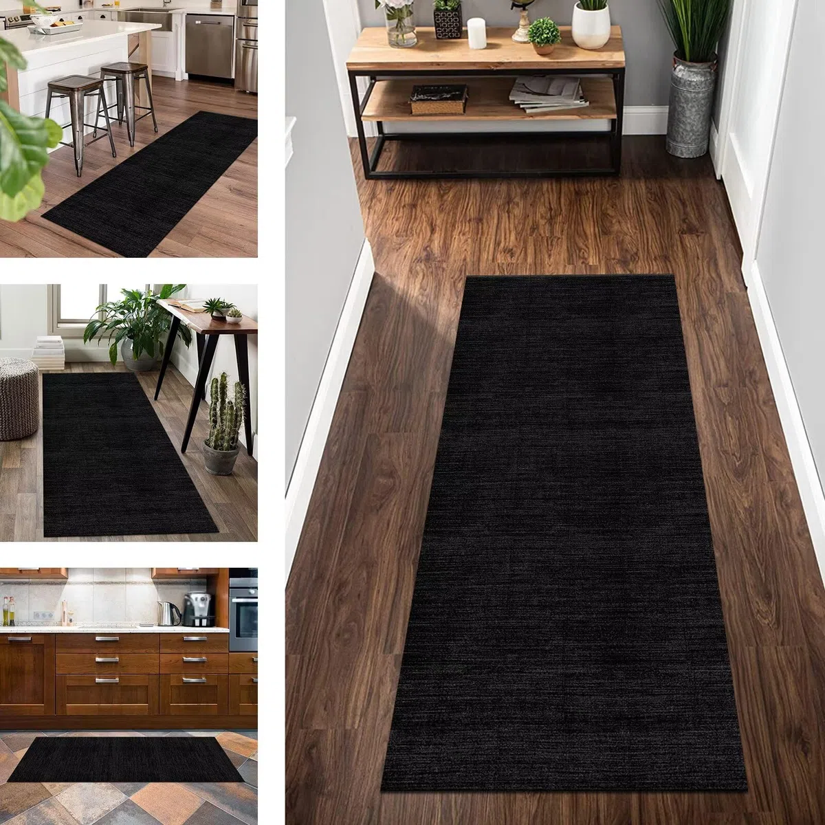 Tappeto Passatoia Cucina Antiscivolo Lavabile Lungo Tappeti Runner ingresso interno Camera dei Bambini 50X200CM Moderno Antimacchia Tappeto Corridoio Nero Grigio 3D Tappetini bagno Entrata Soggiorno