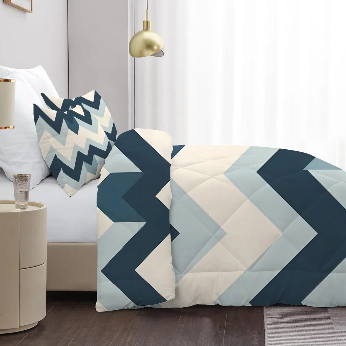 Zigzag Piumino Letto Singolo 4 Stagioni, Geometria Reversibile Piumino Leggero e Morbido, Trapunta in Microfibra Caldo e Traspirante, Acquerello Piumone 135x200 Lavabile, U-610