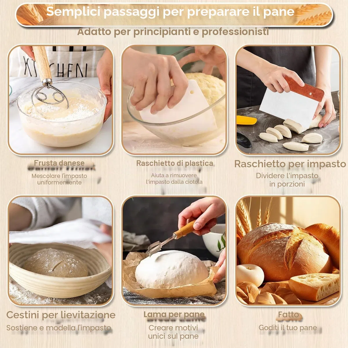 12 Pezzi Cestino Lievitazione Pane, Lievitazione Pane Rattan 25,4cm &23,5cm, Cesto in Rattan Naturale con Tela di Lino, Accessori per La Cottura Del Pane, Grande Regalo per Principianti
