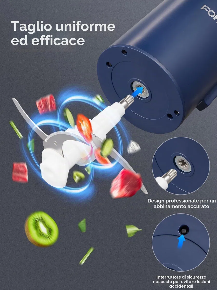 FOHERE 1,8 L+ 2 L Tritatutto da Cucina Elettrico con 2 Ciotole, 300W Frullatore Tritatutto Multifunzione, 2 Lame a due Livelli per Carne Verdura e Frutta, Blu