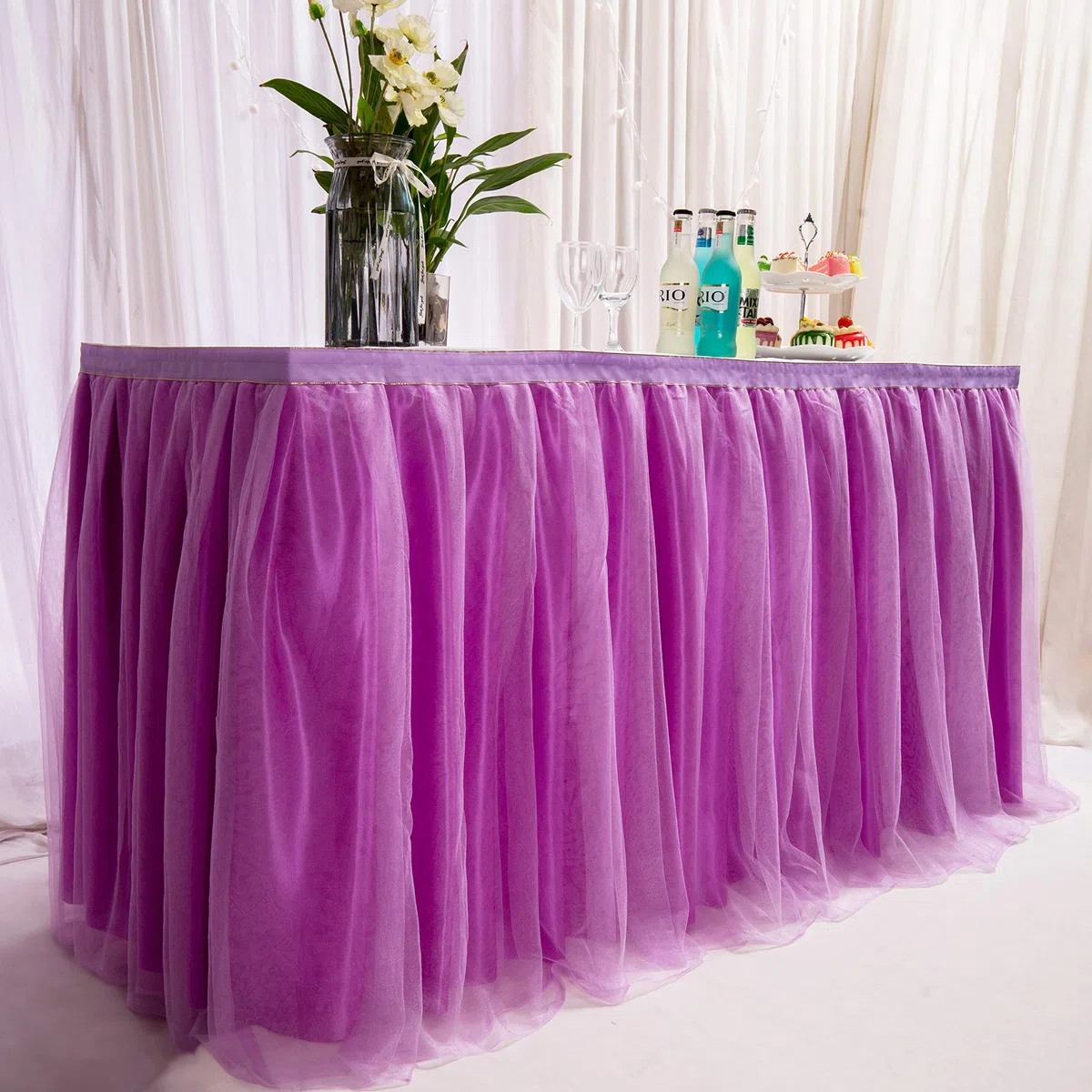 14ft / 426cm Viola Gonna da Tavolo, Garza da scrivania in Tulle Romantico, Decorazione da tavola, tovaglia da Tavolo per Tutu con Fiocchi di Neve, per Shower, Matrimonio, Compleanno,Natale