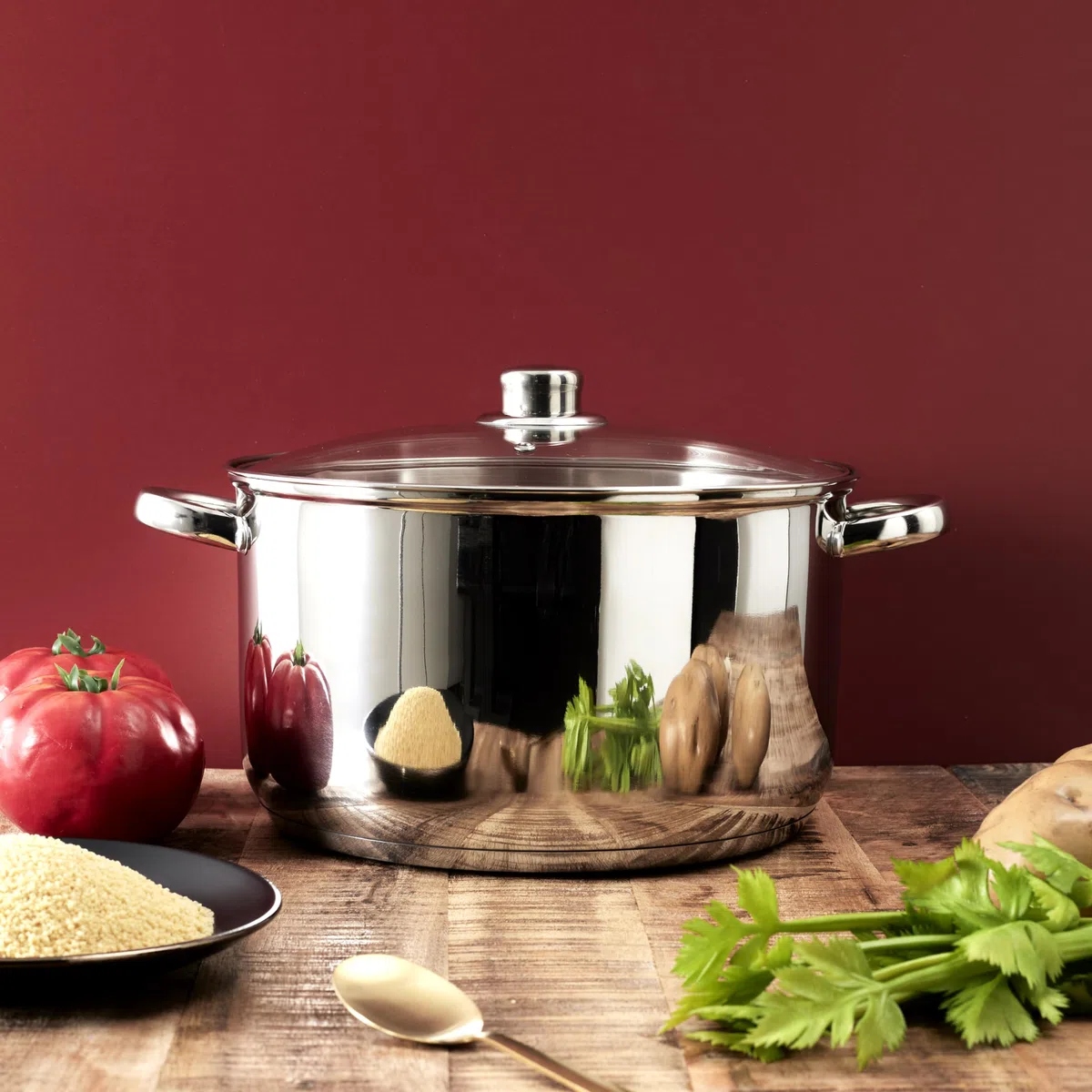 Cook Concept, KC0005, pentola in Metallo con Coperchio in Vetro, capacità 10 l, Compatibile con Tutte Le fonti di Calore, Ideale per zuppe e stufati, Design Elegante, Finitura Argento, 10 l Argento