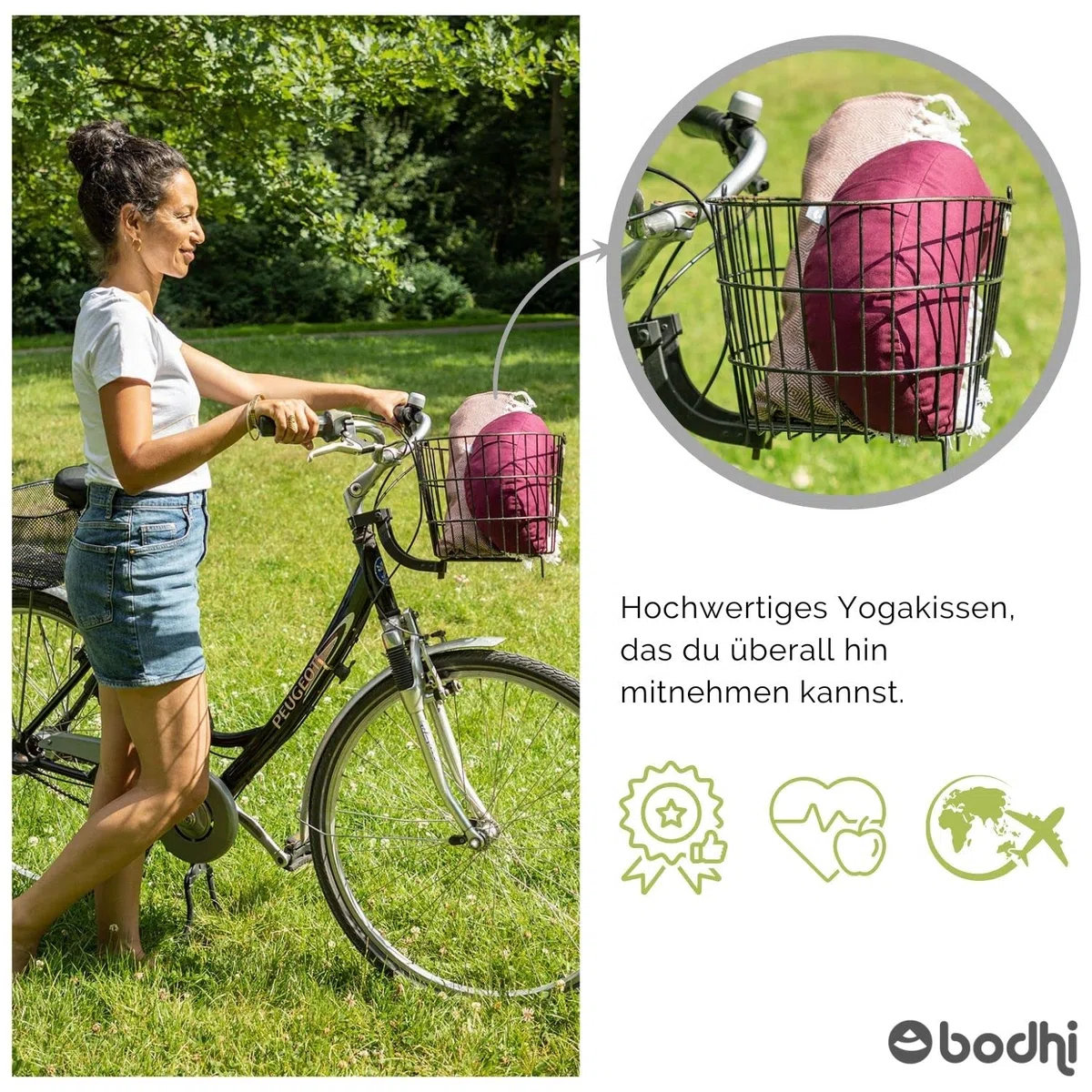 Bodhi Yogi MOND ECO - Cuscino da meditazione a mezzaluna, 100% cotone biologico, a forma di mezzaluna con ripieno di grano saraceno, per yoga e meditazione