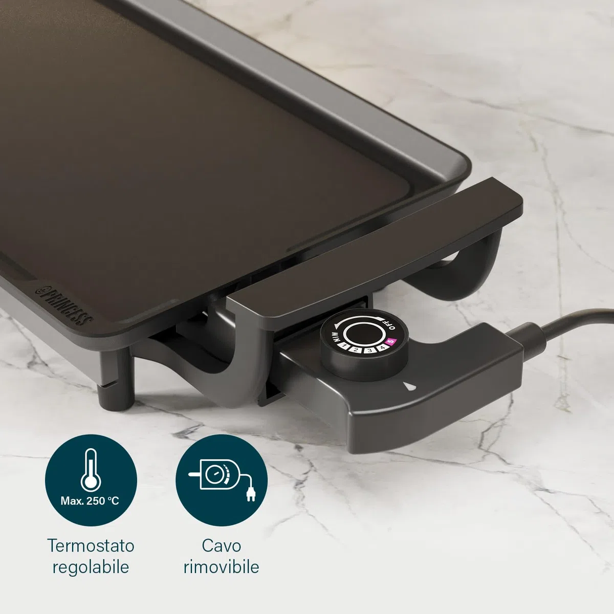 Princess Table Chef Economy 102209 - Barbecue da tavolo, superficie di cottura 43 x 23 cm, termostato regolabile, senza BPA, rivestimento antiaderente, manici Cool-Touch, 1800 Watt