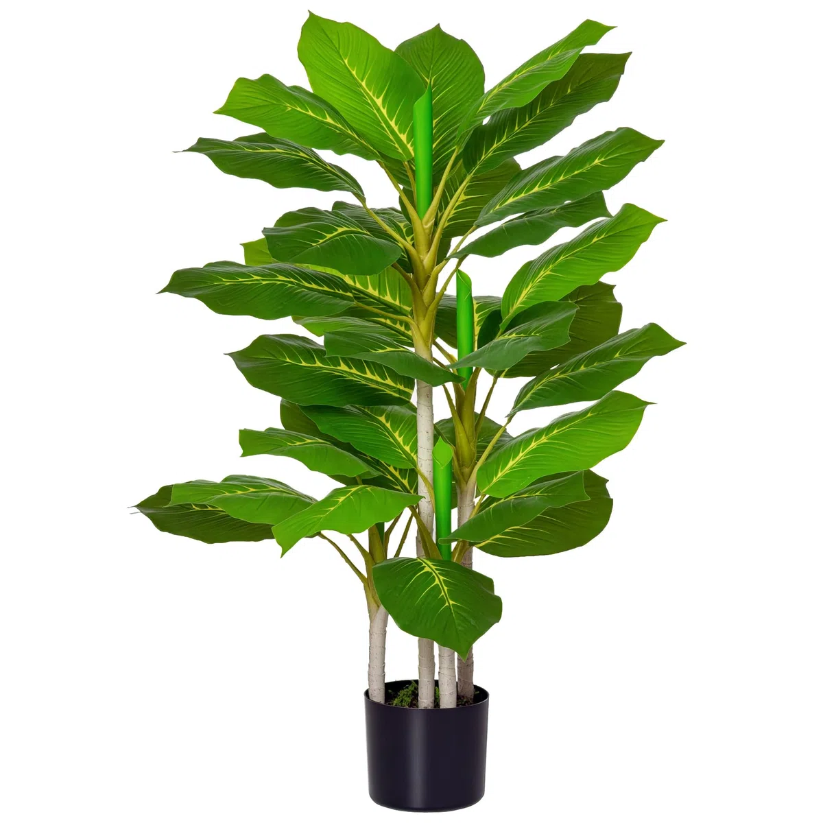 HOMCOM Pianta Artificiale da 33 Foglie per Interni ed Esterni con Vaso Ø15x13 cm, Pianta Finta Alta 95 cm in PEVA, PE e Cemento, per Interno, Ufficio, Soggiorno, Verde e Nero
