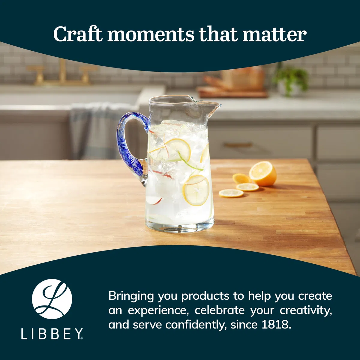 Libbey Cabos - Brocca in vetro con manico blu, 1000 ml