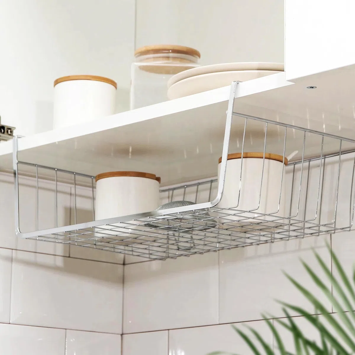 RICOO Cesto Portaoggetti Set da 3 Sottopiano per Ottimizzazione Armadio KR001Sx3, per Cucina Ufficio Bagno 37,5 x 9,5 x 22 cm Argento