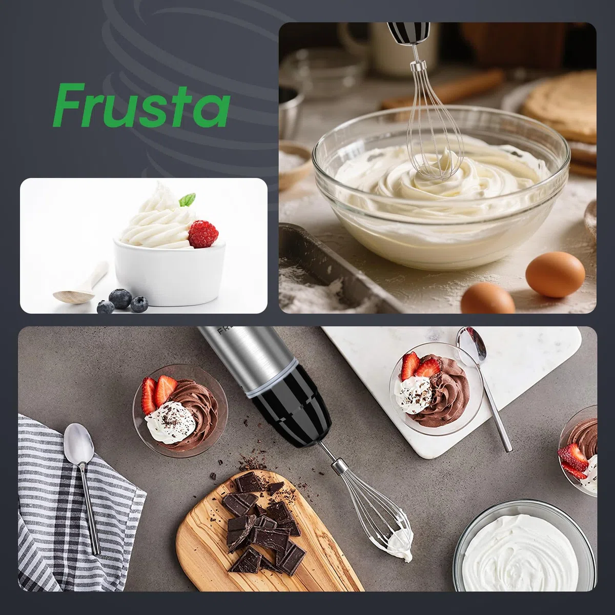 Frullatore a Immersione 4-in-1, 1000W Mini Frullatore a Mano in Acciaio Inossidabile 304, con 12 Velocità e Modalità Turbo, Antispruzzo Design, Include Misurino, Tritatutto e Frusta (HB3302)