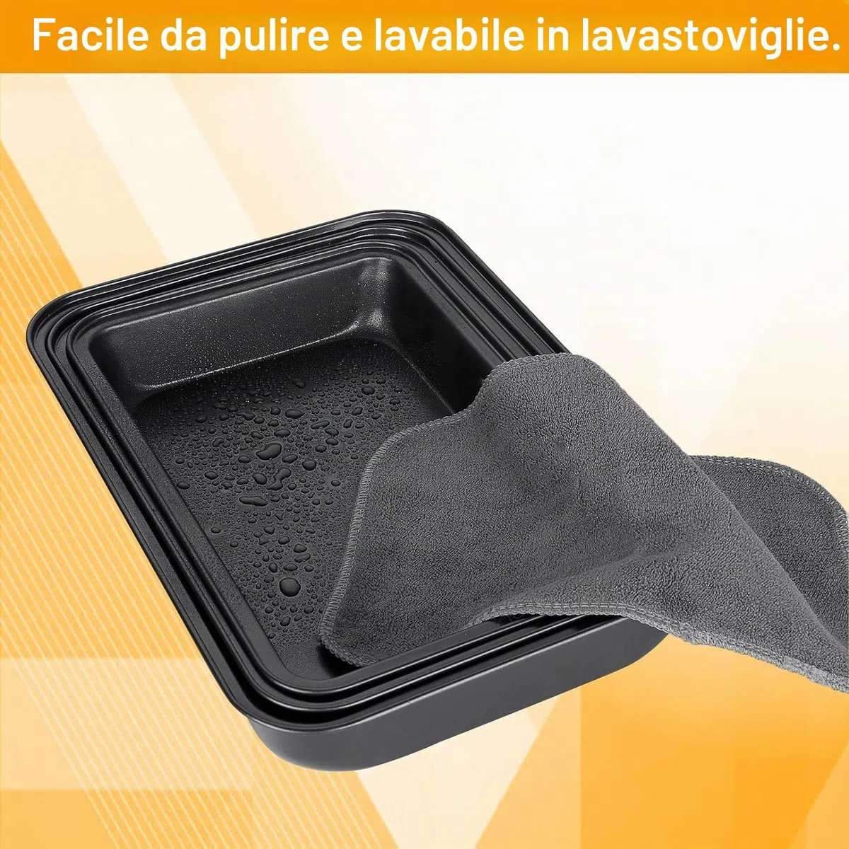 Set di 4 Teglie da Forno Rettangolari Antiaderenti, 3 Dimensioni in Carbon Steel Senza PFOA, Piastre per Arrostire, Cuocere e Servire, Nero