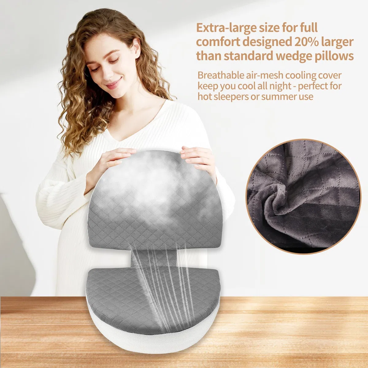 Cuscino regolabile, per gravidanza, portatile, per schiena, pancia, fianchi, cuscino in memory foam, per donne e chi dorme sul fianco con rivestimento traspirante