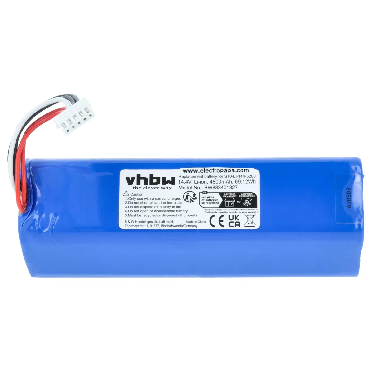 vhbw batteria sostituisce Ecovacs S10-Li-144-6800, S10-Li-144-5200, 201-1913-4200, 201-1913-4201 per aspirapolvere (4800mAh, 14,4V, Li-Ion)