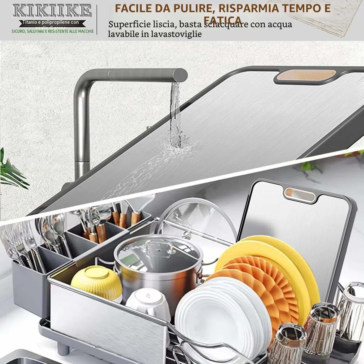 Tagliere in titanio double-face in titanio per cucina, in puro titanio e paglia di grano, antiscivolo, resistente e facile da pulire (grande)