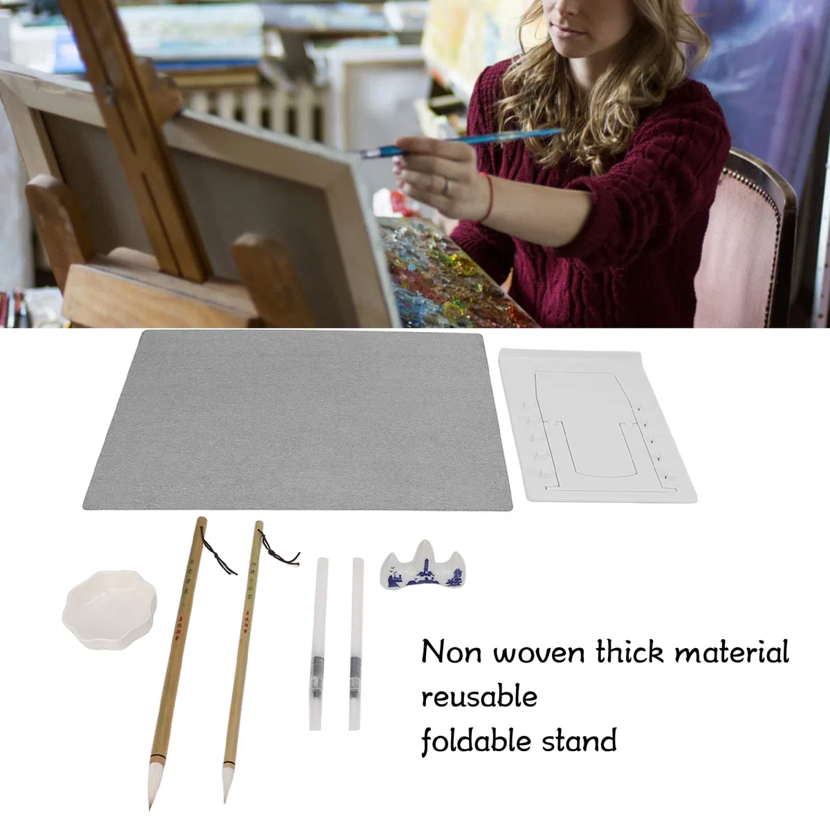 Water Doodle Mat Tavolo da disegno Acqua trasparente Scrittura PP Piastra inferiore riutilizzabile Supporto pieghevole Buddha Meditation Art Board per l'apprendimento