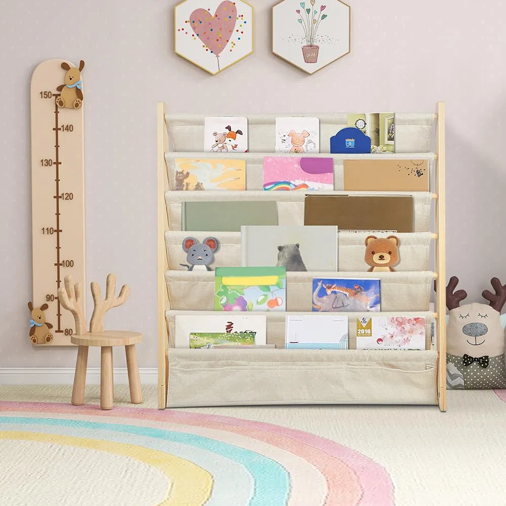 HUOLE Libreria per bambini, 6 ripiani, materiale scolastico per la cameretta dei bambini, asilo, multicolore, 75 x 30 x 79 cm, colore legno (1 pezzo)