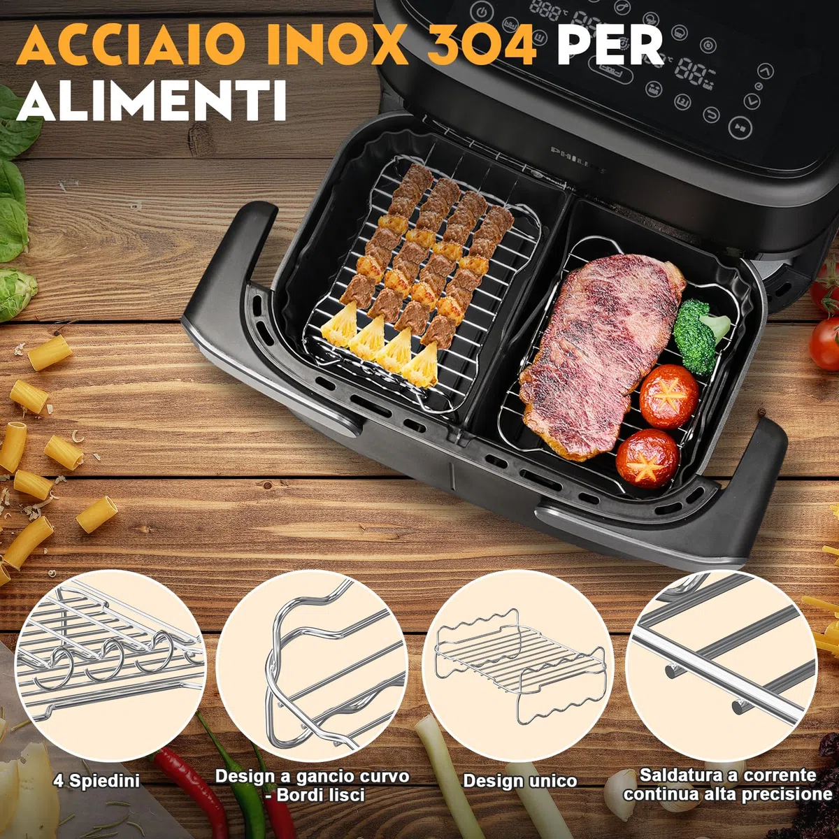 Accessori Friggitrice ad Aria per Philips Airfryer Serie 1000 7.1L, Riutilizzabile Customised Stampi Teglie & Griglia, per Philips Friggitrice ad Aria con Singolo/Doppio Cestello Flexi 7.1L(NA154/00) | 3 stampi in silicone per friggitrice ad aria, riutili