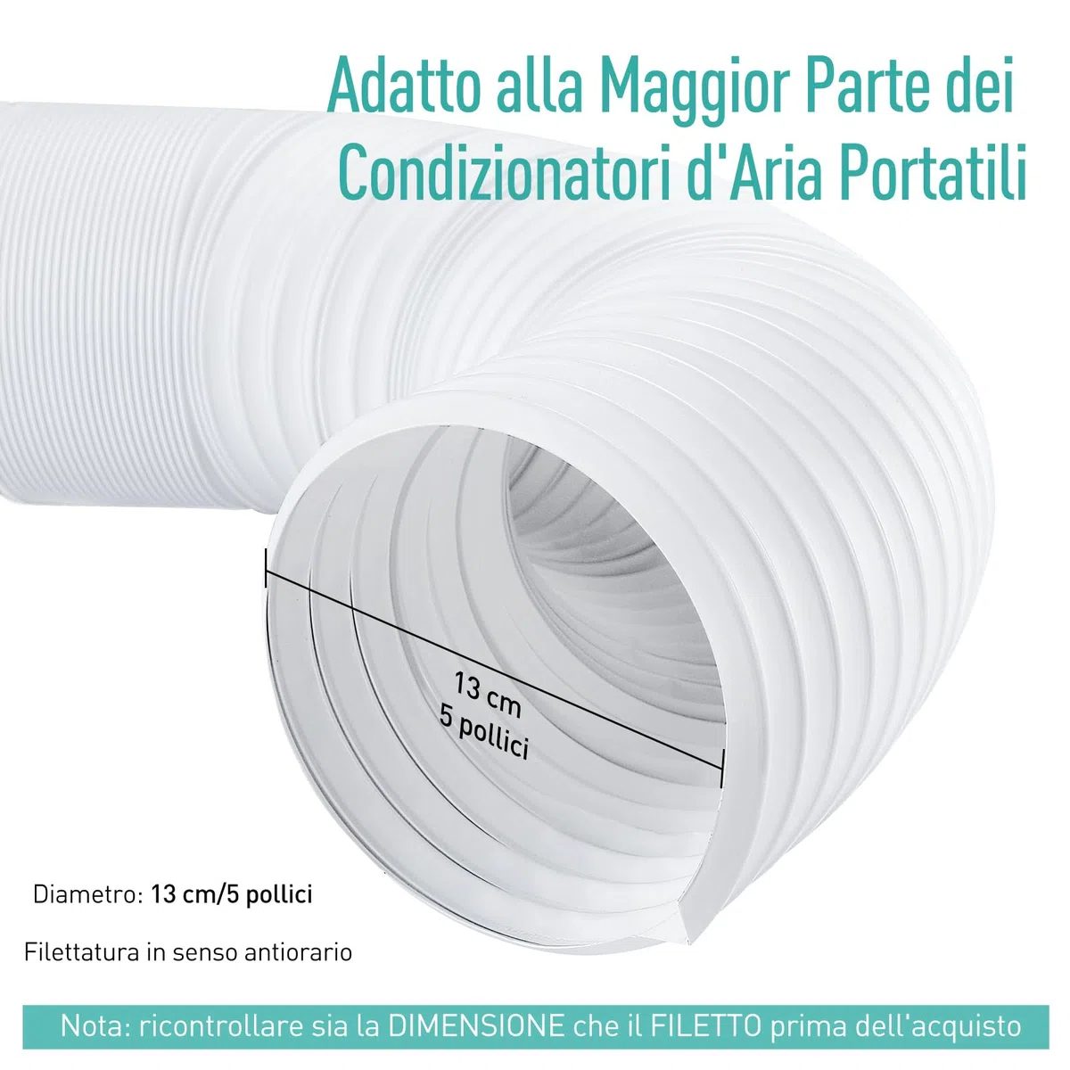 AGPTEK 13CM Tubo di Scarico del Condizionatore d'Aria Portatile, in PVC, Diametro 13 CM, Filettatura Antioraria, Tubo di Ricambio Universale, Estensibile 150CM di Lunghezzaza