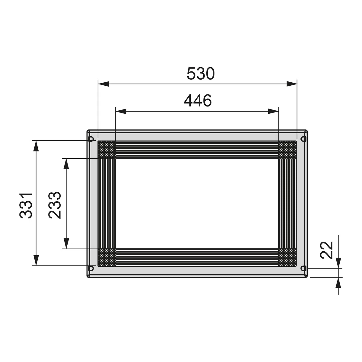 Telaio per microonde EMUCA, per montaggio ad incasso in mobili da cucina, modulo 600mm, 600x400mm, plastica, alluminio verniciato argento, 1 unità