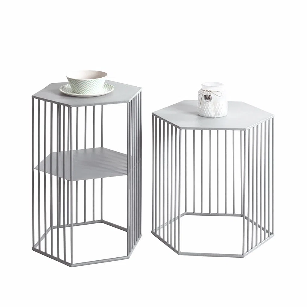 HAKU Set di 2 tavolini in metallo grigio freddo - Dimensioni: L 38/42 x A 55/45 x P 33/37 cm Stile: Moderno
