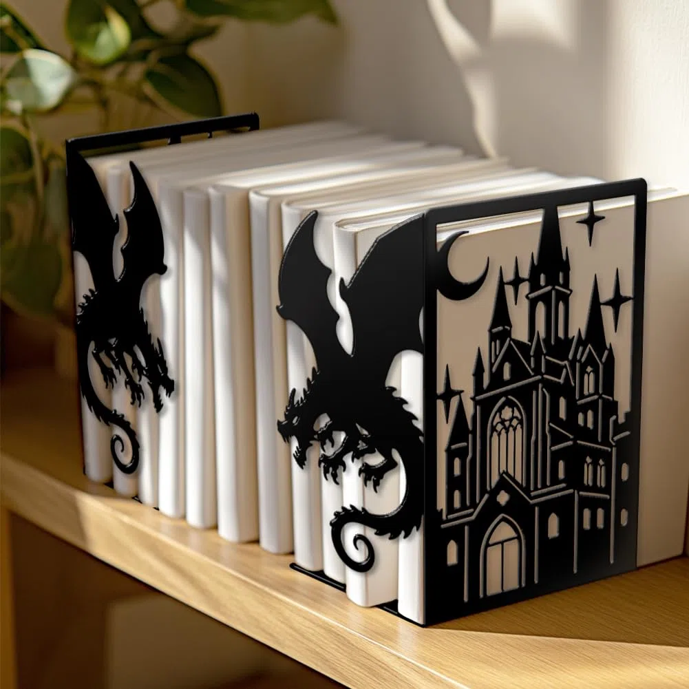 Peacoblue Fermalibri decorativo moderno con lucchetto e luna, in metallo, per libri pesanti, 14 x 11 x 21 cm, per decorazione della casa, libreria e ufficio, 1 paio