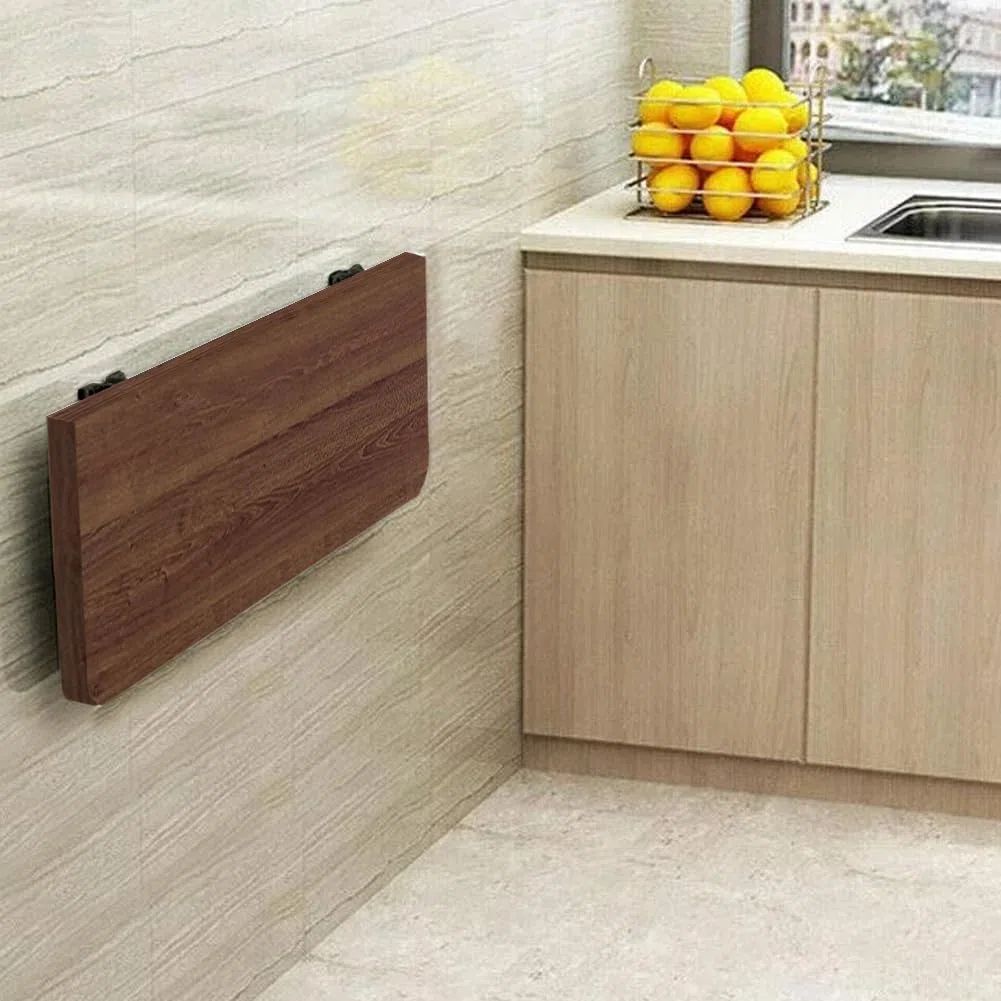 Shally Dogan Tavolo da Parete Pieghevole 80 x 60 cm in Legno, Scaffale a Muro Richiudibile Salvaspazio Versatile, Scrivania Porta Pc, Tavolino da Pranzo, Soggiorno, Salotto, Bagno, Cucina (Noce)