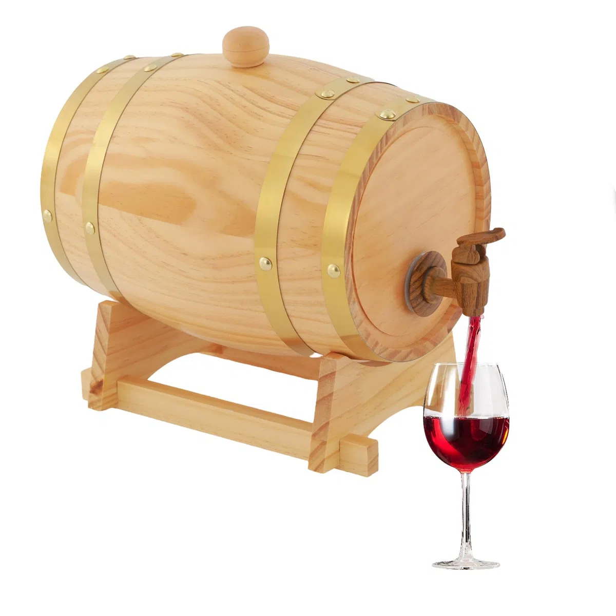 Botte di vino da 3 l con supporto e rubinetto Log Color Barile di legno per whisky adatto per la conservazione di whisky rum brandy tequila vino birra, ecc