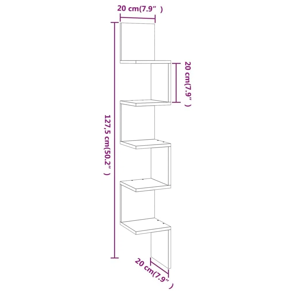 vidaXL Mensola Angolare Grigio Sonoma 20x20x127,5 cm Truciolato