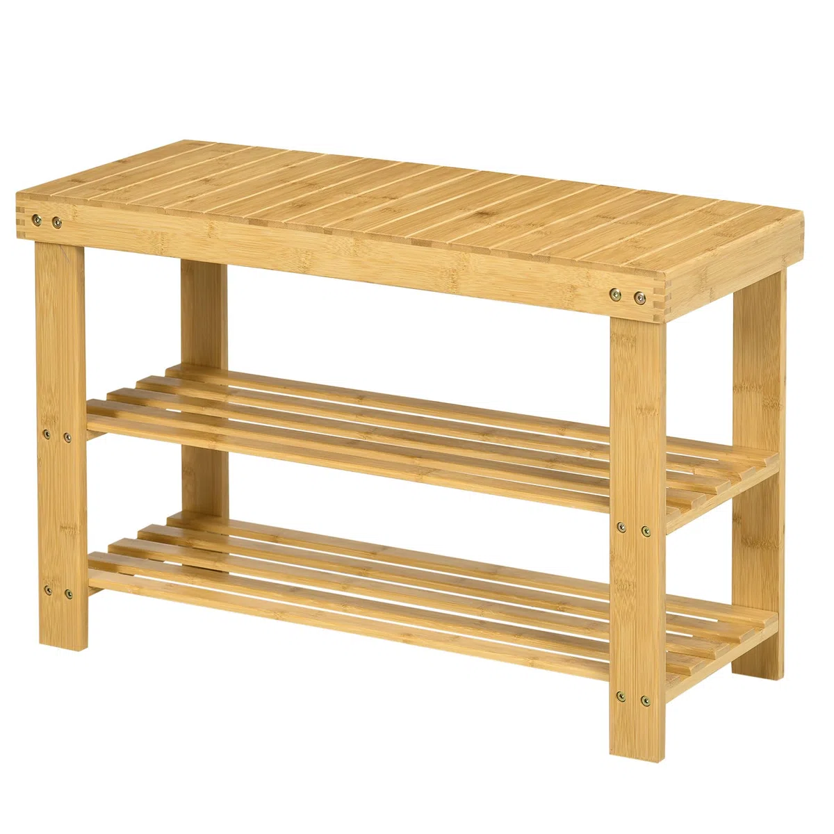 HOMCOM Panca Scarpiera da Ingresso a 3 Livelli in Bambù, Scarpiera con Seduta per 6 Paia di Scarpe, Scaffale per Scarpe a Doghe, Portaoggetti, per Ingresso, Soggiorno, Corridoio, 70x28x45 cm, Naturale