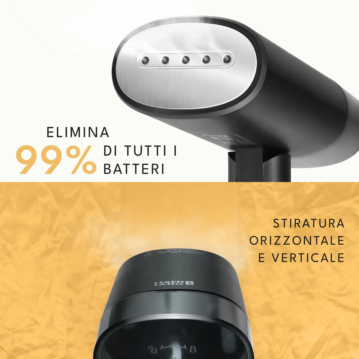 LEBENLANG Ferro da stiro da viaggio - Compatta pieghevole & Incl.con set da viaggio I Ferro da stiro verticale & Portatile Stiratore verticale Stirella a vapore (Nero - 900W & 120ml)
