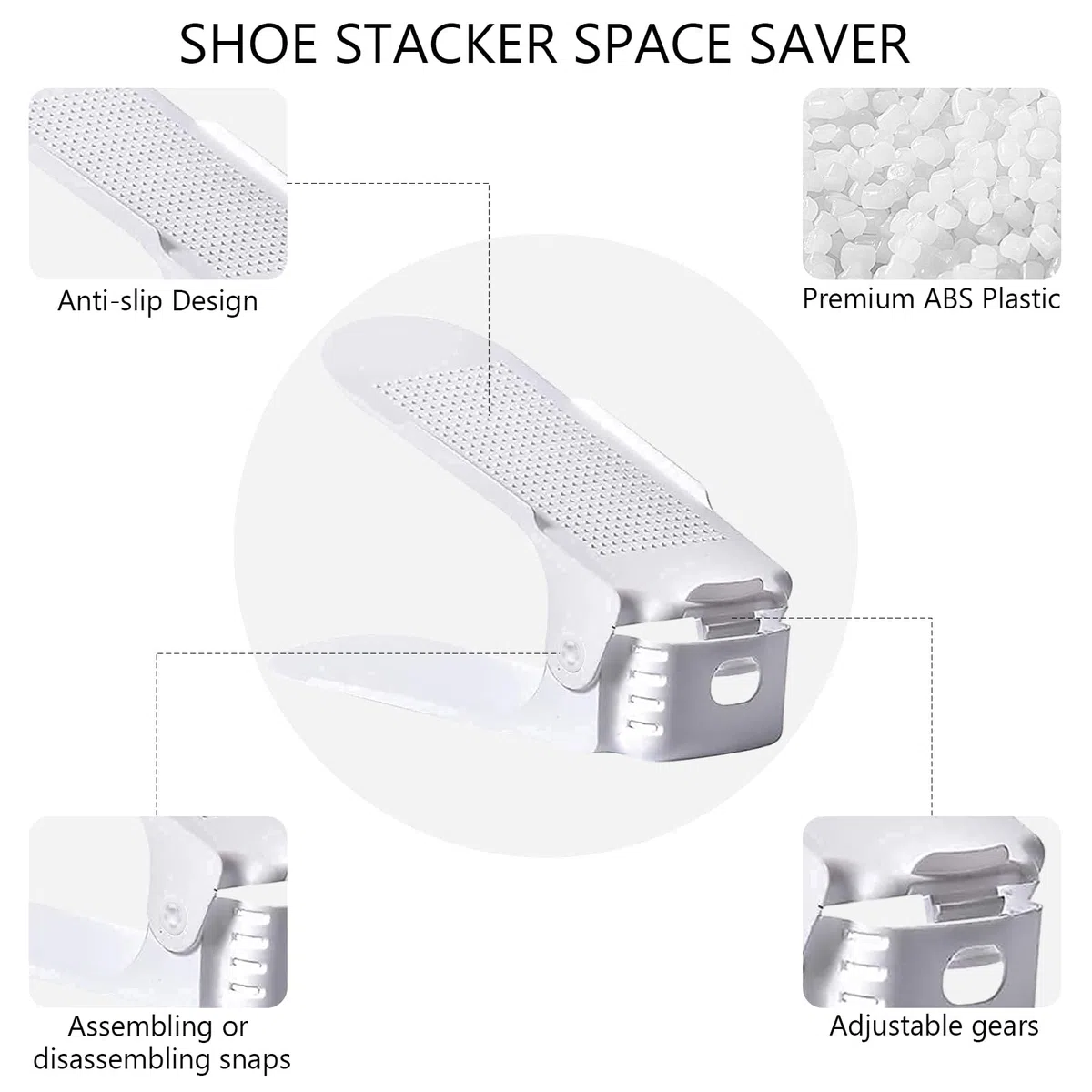 20 Pezzi Portascarpe Salvaspazio, Organizer Scarpe, Salvaspazio Regolabili da Scarpiera, Porta Scarpe Regolaili in Plastica Durevole (Bianco)