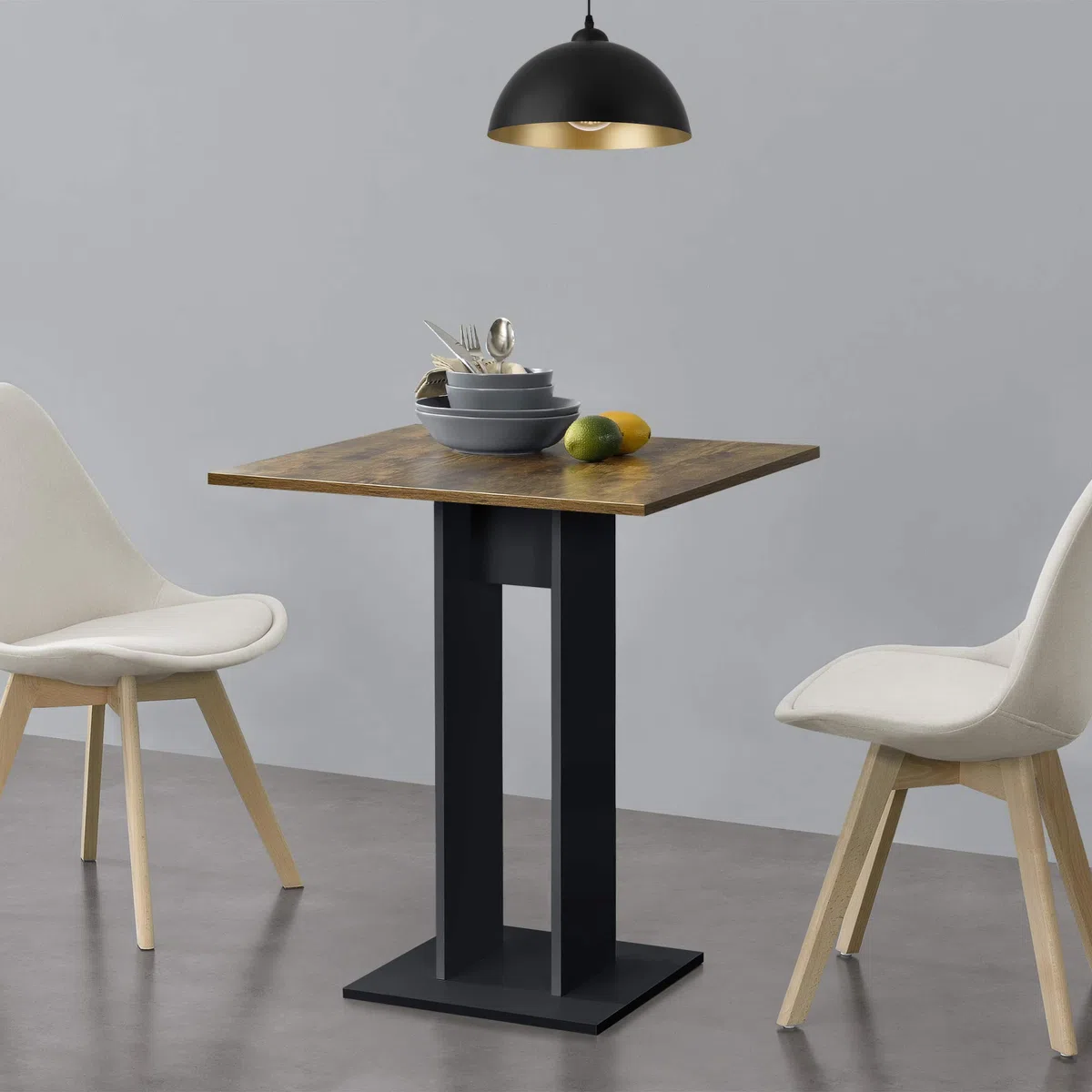 [en.casa] Tavolo con Piano Quadrato da Cucina Tavolo a Colonna da Bar per Sala da Pranzo Monolocale Angolo Cottura 65 x 65 x 78 cm - Effetto Noce/Nero