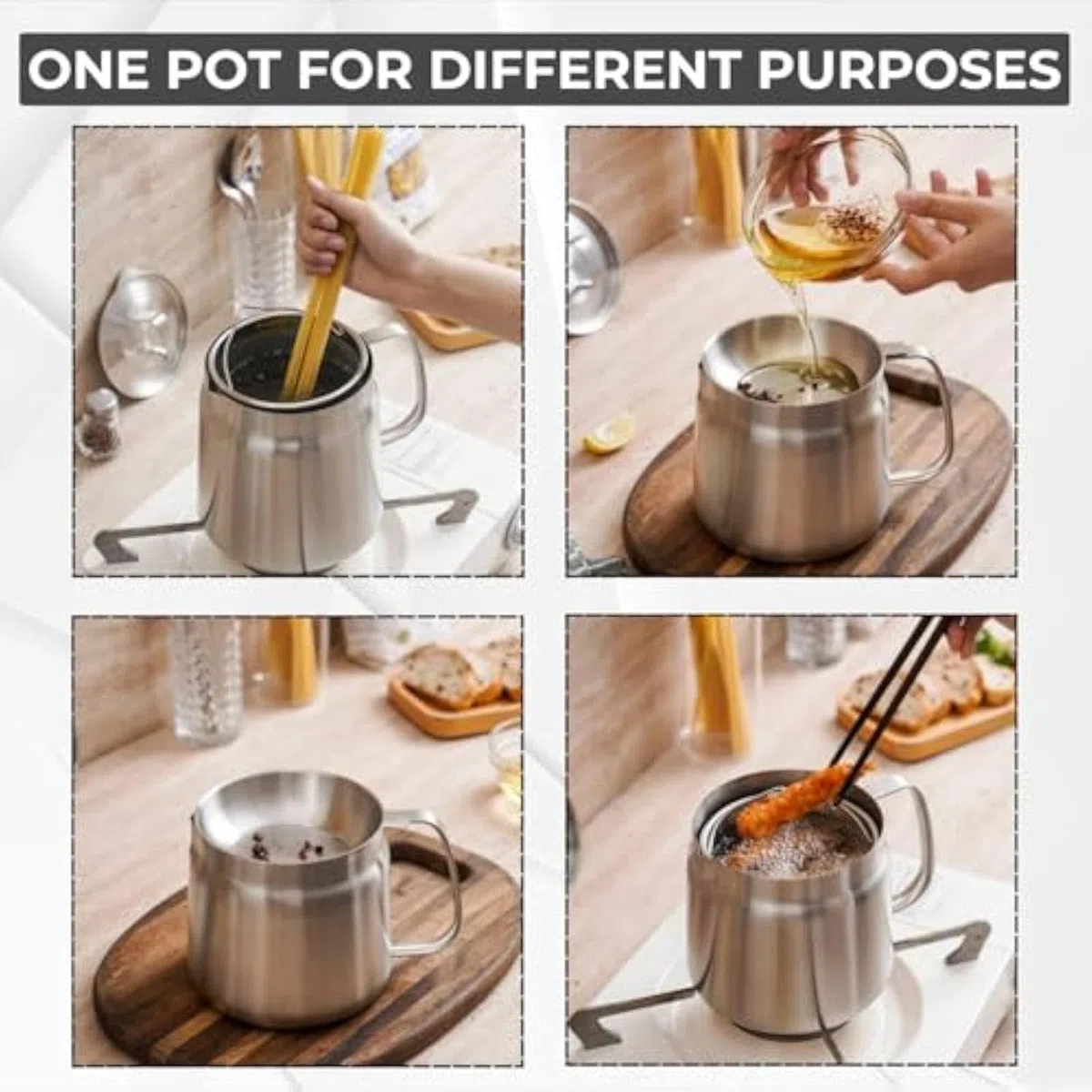 Pentola Filtro Olio in Acciaio Inox con Filtro a Rete, Contenitore per Grasso da 1,5 l/2 l, friggitrice Multifunzionale per friggere e conservare,1.5L